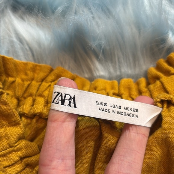 Zara Linen Off The Shoulder Smocked Mustard Dress sz S - Picture 8 of 10